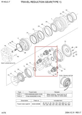 R140-7 R160-7 Peças da caixa de engrenagens XKAH-00357 XKAH-00358 XKAH-00355 XKAH-00356 R140-7 ASSY CARRIER